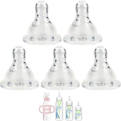Silicone Nipple for Dr. Brown’s Natural Flow Level 2 Narrow Baby Bottle, Medium Flow, 3m+, 5 Count