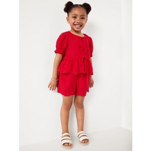 Peplum Eyelet Top and Shorts Set for Toddler Girls