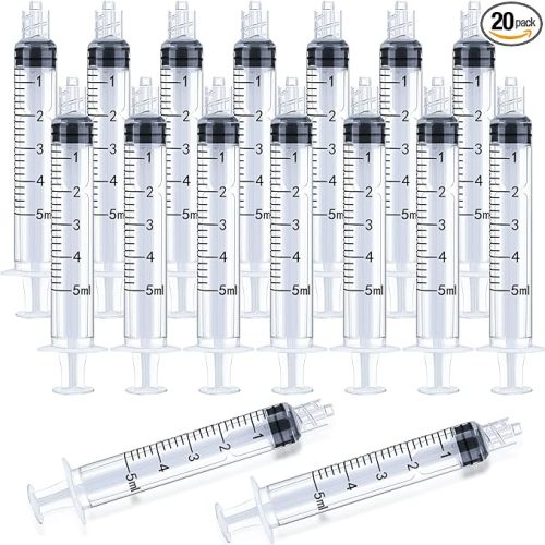 5ml Luer Lock Syringe 20-Pack Plastic 5ml Syringes with Luer Lock Tip, Individually Sterile Sealed, No Needle