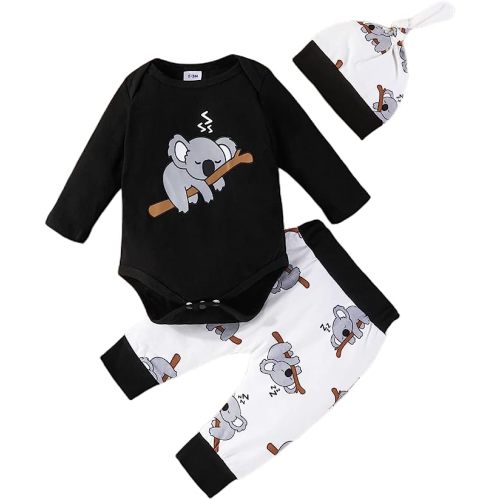 Newborn Baby Boy Girl Clothes Set Koala Print Long Sleeve Romper Top+Long Pants+Hat Infant 3Pcs Fall Winter Outfits