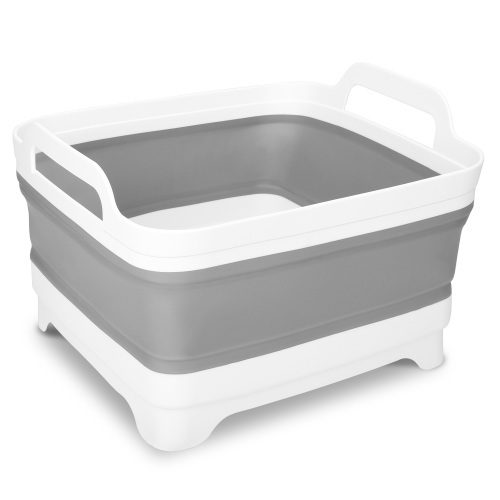 TSV Collapsible Dish Tub, Silicone Washing Basin with Drain Plug for Vegetable, Fruit, Gray