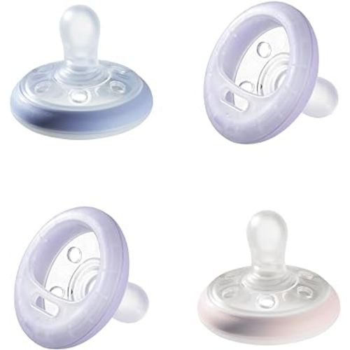Tommee Tippee Breast like night pacifier, 6-18 months, pack of 4 pacifiers months with breast-like shape and glow in the dark technology