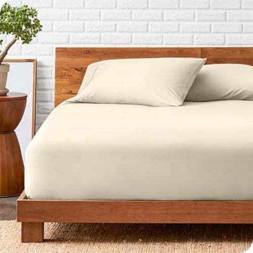 Bare Home Fitted Sheet + Pillowcase Set - Luxury 1800 Ultra-Soft Microfiber - Double Brushed - Deep Pockets - Easy Fit - Fitted Sheet and Pillowcases (Twin XL, Sand)