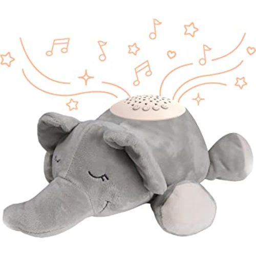 PureBaby Sound Sleepers Portable Sound Machine & Star Projector - Plush Sleep Aid for Baby and Toddlers with Soothing Night Light Display, 10 Lullabies, White Noise, and Heartbeat Sounds (Elephant)