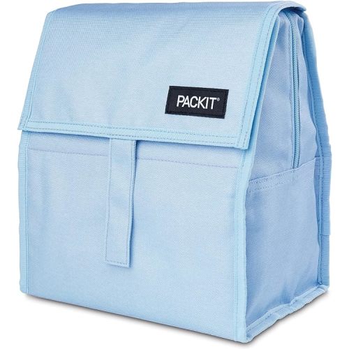 PackIt Freezable Lunch Bag, Sky Blue, Built with EcoFreeze Technology, Foldable, Reusable, Zip and Fold Closure with Buckle Handle, Designed for Work Lunches and Fresh Lunch On the Go