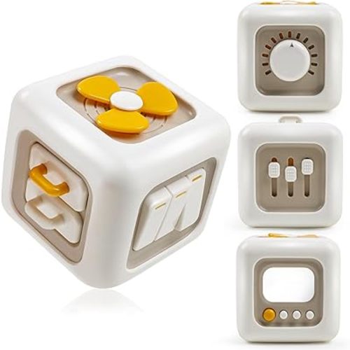 ROOCHKD Montessori Busy Cube Sensory Activity Board Car Travel Activities Fine Motor Toy for Kids Hands-on Ability Learning, Party Favors First Birthday Tank You Gifts for Toddlers 12 Months+