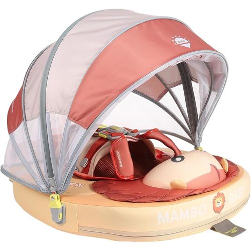 Mambobaby Float Non-Inflatable Baby Float with Canopy, Five-Point Safety System, 3D Canopy(Detachable) UPF 50+, Baby Pool Floats for 3-24 Months, Dual-Mode Toddler Swim Floaties