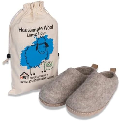 Wool Indoor Slippers - Natural Organic Wool, Genuine Leather Sole, Handmade in Nepal - Cozy, Warm, Soft, Unisex Non-Slip House Shoes for Men & Women - Perfect for Winter Comfort