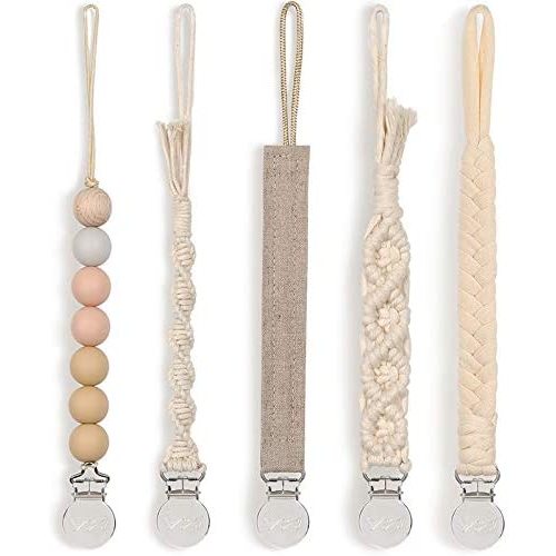 Modern Pacifier Clip for Boy and Girl 5 Pack Metal Braided Rope Common for Pacifier Shower Set