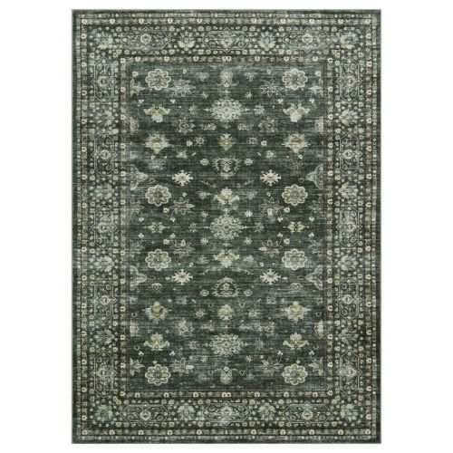 Area Rug 9'x12' Indoor Vintage Living Room Carpet Washable Distressed Rug Green Floral Bedroom Rug Retro Accent Throw Rug Office Dining Room Nursery