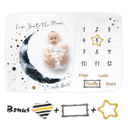 AUQ Monthly Baby Milestone,Versatile Baby Monthly Milestone Blanket,Thick Soft Baby Milestone Blanket for Newborn Photos