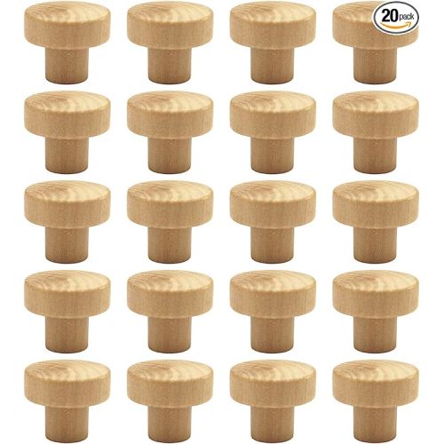 WEICHUAN 20PCS Round Unfinished Wood Cabinet Furniture Drawer Knobs Pulls Handles (Diameter: 3.6cm Height: 3cm) - Unfinished (Flat Top Round Shape Pack of 20)