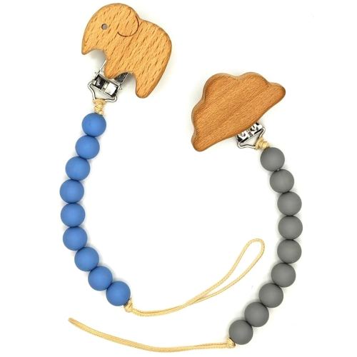 Wood Paci Clips 2 Pack for Baby Boy, Premium Flexible Bead Design, Universal Fit, Safe Pacifier Holder