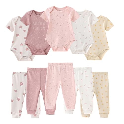 Ruliby Baby Bodysuit and Pant Set 10-pcs Cotton Soft Newborn Clothes Outfits