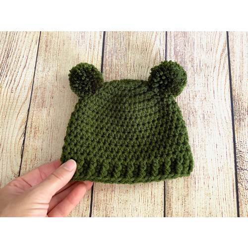 Baby boy hat 65 colors mini pom bear ear winter hospital beanie for fall coming home outfit newborn photo prop shower gift olive green