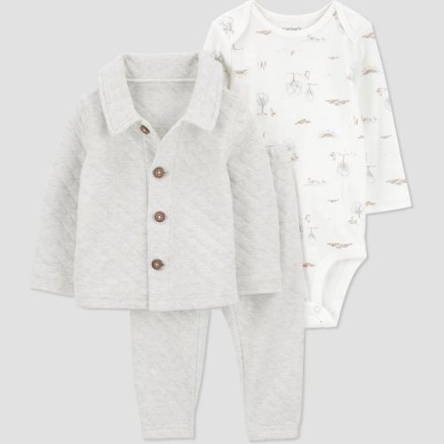 Carter's Just One You®️ Baby Boys' 3pc Top & Bottom Set - Gray 9M: Cardigan, Bodysuit, Elastic Waistband