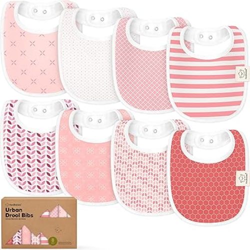 8-Pack Organic Baby Bibs for Boys, Girls - Soft Cotton Drooling and Teething Bibs for Baby Girl & Boy, Extra Absorbent, Easy To Clean & Put On for Toddler, Newborn, Infant 0-24 Months (Blush)