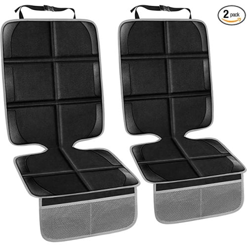 2 Pack Large Auto Car Seat Protectors for Child Car Seat, Thick Carseat Seat Coushion with Organizer Pockets, Vehicle Dog Cover Pad for SUV Sedan Truck Leather Seats - black