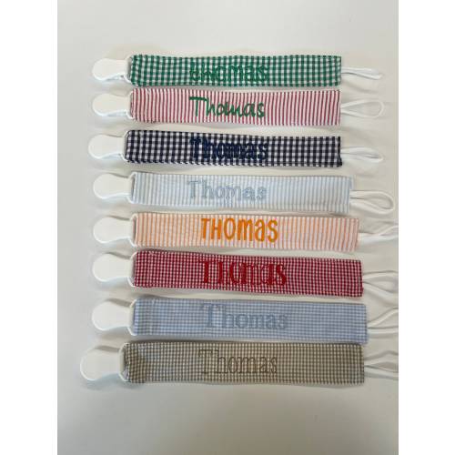 Newborn Baby boy monogrammed pacifier clip newborn baby girl monogrammed pacifier clip seersucker gingham pacifier clip
