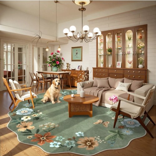 Flore Boho Modern Parisian Floral Green Area Rug - Lahome