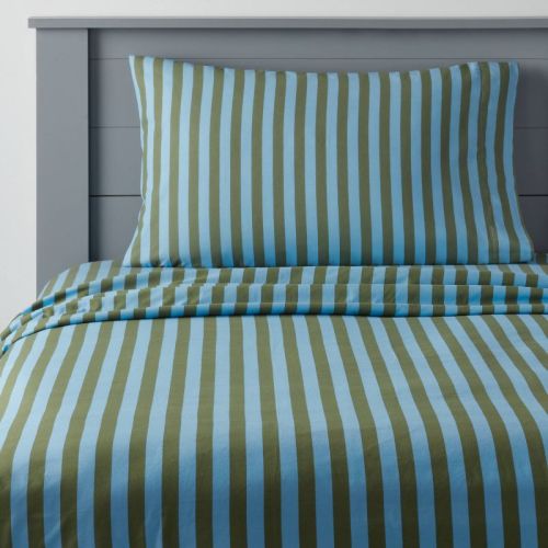 Striped Kids' Cotton Sheet Set Blue/Green - Pillowfort™