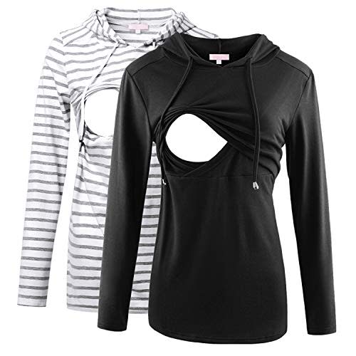 Bhome Nursing Hoodie Long Sleeves Shirt Casual Breastfeeding Top Sweatshirt