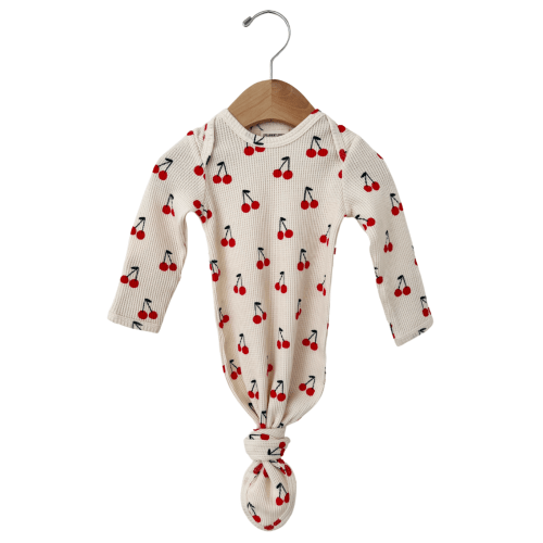 Organic Waffle Knotted Gown, Cherries