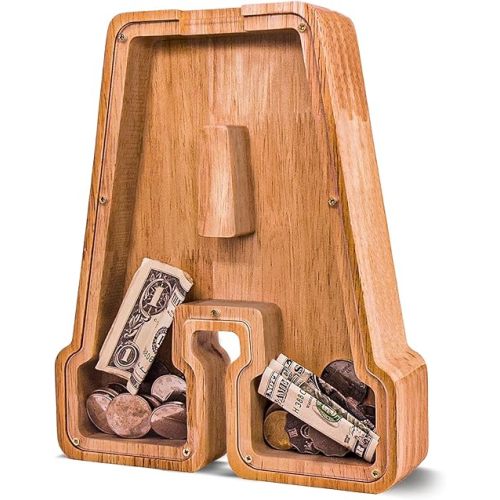 Wooden Letter Piggy Bank for Kids Larger Letter Piggy Bank for Boys and Girls Personalized Piggy Bank Initial Coin Bank Wood Kids Money Bank for Birthday and Festival