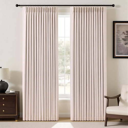 Nalqet Linen Pinch Pleated Full Blackout Curtains for Bedroom - 2 Pages Black Out Pink Curtains 84 Inch Long 2 Panel for Living Room Darkening Thermal Window Curtain Drapes with 16pc Hooks