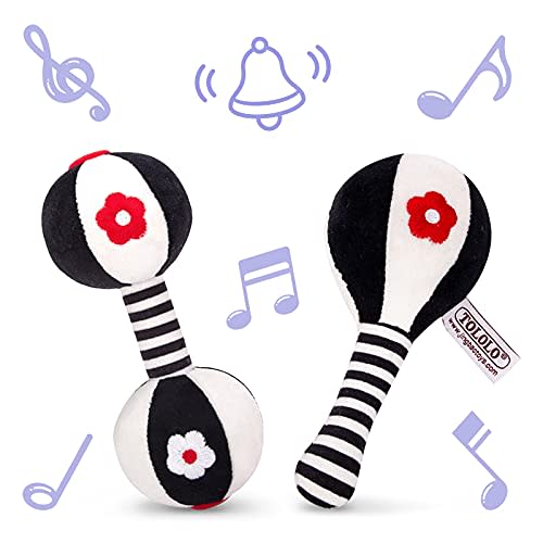 AUYYOSK 2PCS Soft Rattles for Baby,Black and White High Contrast 0-3 Months Newborn Toys,Baby Toys 0-6 Months,Infant Toys 0 3 6 12 Months