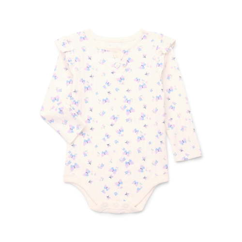 Garanimals Baby Girl Henley Printed Bodysuit with Long Sleeves, Sizes 0-24 Months