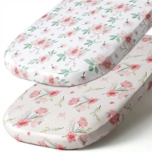 Stretch Fitted Bassinet Sheet Set BROLEX 2 Pack Cradle Sheets for Bassinet Pad/Mattress,Unisex Boys Girls,Ultra Soft,Pink Blossom