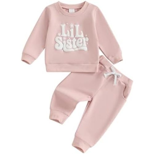 Toddler Baby Girl Sister Matching Outfits Set Big Sister & Lil Sister Sweatshirt and Elastic Drawstring Pants Set