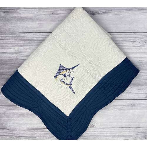 fishing baby blanket, fish nursery decor, blue marlin baby blanket, baby blanket with fish, boys fishing gift, blue marlin baby, fish quilt