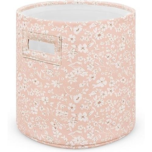 Sorrel + Fern Nursery Storage Basket (Fleurette), Soft Collapsible Fabric Toy Bin, Floral-Inspired Organizer for Playroom or Nursery, Gender-Neutral Decor, 13 × 13 Inches