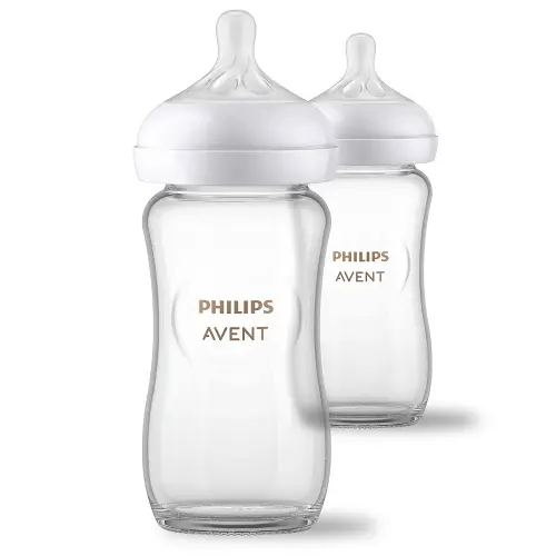 Philips Avent Natural Glass Baby Bottles with Natural Response Nipples (Medium Flow, Flow 3), 8oz, 2-Pack, SCY913/02