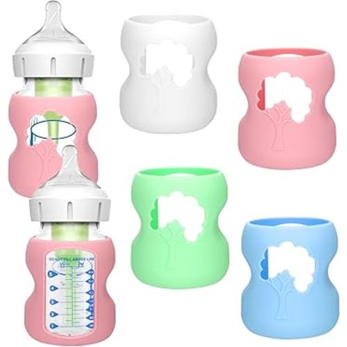 Mity rain 4 Pack Silicone Sleeves for Dr. Brown's Glass Bottles 5OZ - Anti Breakage Baby Bottle Holder, Compatible with Dr. Brown's Glass Bottles for Babies (5OZ)