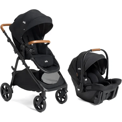 Joie Ginger and Mint Latch Travel System – 4-in-1 Travel System with Base-Free Infant Car Seat & Stroller, Built-in Latch for Easy Install and an Included All-Terrain Stroller (Shale Dark)