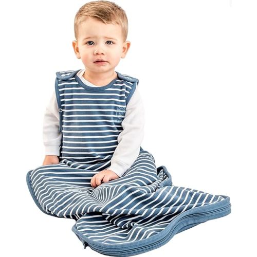 Woolino 4 Season Ultimate Baby Sleeping Bag - Merino Wool and Organic Cotton Universal Size Adjustable Sleep Sack for Baby - Two-Way Zipper Sleeping Bag (2-24 Months) - Navy Blue
