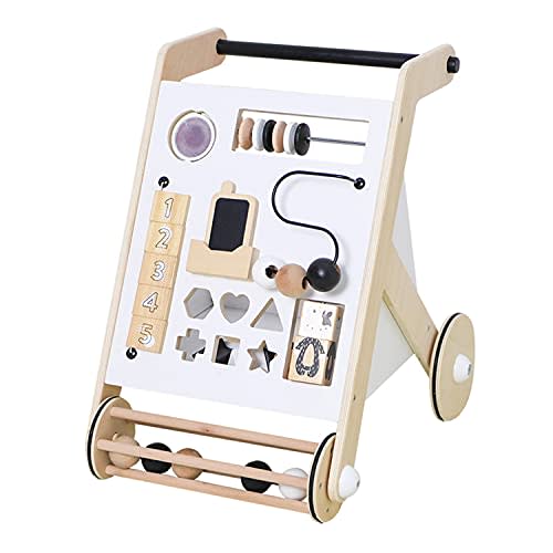 Asweets Wonder & Wise Wooden Baby Push and Pull Multifunctional Activity Walker with Interactive Elements and Toys, Promotes Walking and Standing