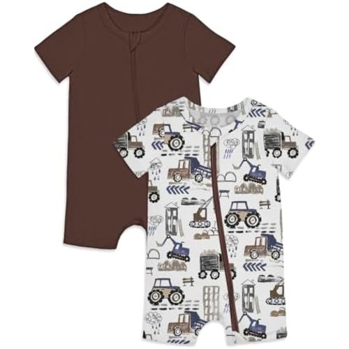Jimonda Baby Rompers Cotton Baby Boys Baby Girls Short Sleeve Sleepers Pjs Two Way Zipper One-piece Neutral Sleep and Play