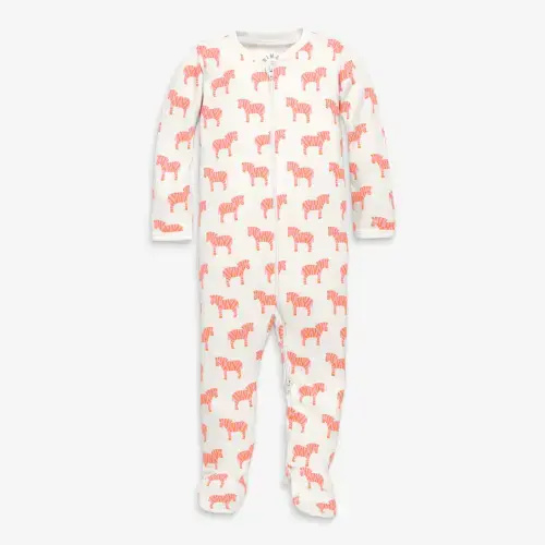 (3-6 M) Pink Zebra Baby Organic Animal Friends Zip Footie | Primary.com
