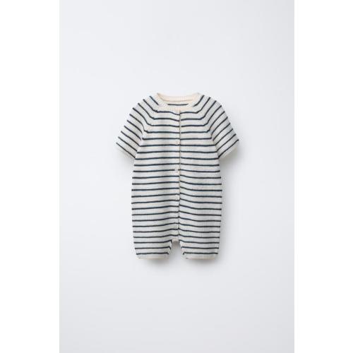STRIPED KNIT SHORT JUMPSUIT - Ecru | ZARA United States