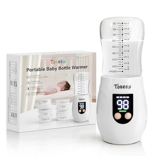 Portable Bottle Warmer for Travel, Baby Bottle Warmer for Breastmilk On The Go with Glass Bottle, 8 Adapters, Double Leak-Proof, Fast Heating, Multi-Level Temperature Control, Automatic Warm-Keeping