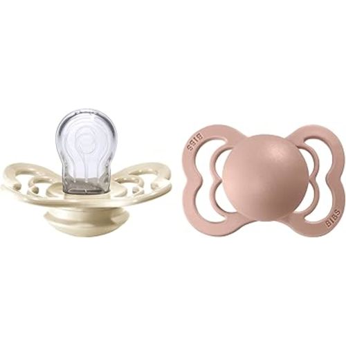 BIBS Pacifiers - Supreme Collection | BPA-Free Baby Pacifier | Made in Denmark | Set of 2 Ivory/Blush Color Premium Soothers | Size 0-6 Months
