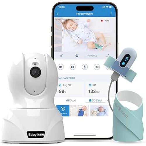 Babytone Baby Monitor- Smart Sleep Sock & HD Camera, Track Heart Rate & Average Oxygen Level, Cry/Motion Detect, Two-Way Audio and 1080P Night Vision Baby Monitor with APP