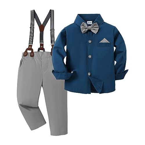 DISAUR Baby Boy Clothes Suits Toddler Dress Shirt With Bowtie Suspender Pants Outfit Sets Gentleman Wedding 1-6 Years
