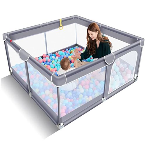 TODALE Baby Playpen for Toddler, Large Baby Playard, Indoor & Outdoor Kids Activity Center with Anti-Slip Base, Sturdy Safety Play Yard with Soft Breathable Mesh, Playpen for Babies(Gray,50”×50”)