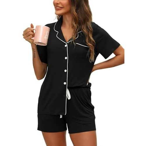 Pajamas for Women Set 2 Piece Pj Short Sets Bride Sleepwear Button Up