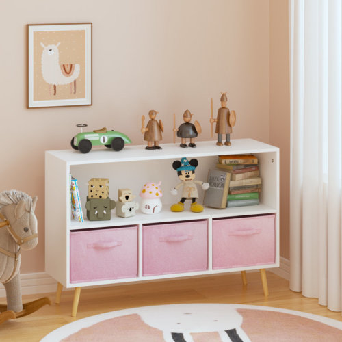 George Oliver Kids bookcase with Collapsible Fabric Drawers, Children's Book Display, Toy Storage Cabinet Organizer | Wayfair